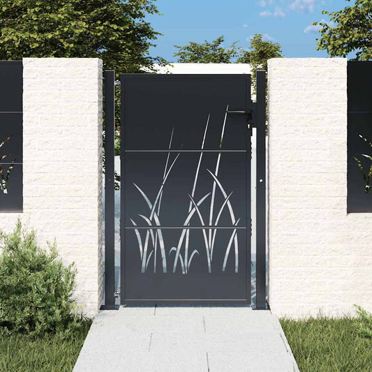 vidaXL Garden Gate Anthracite 100x150 cm Steel Grass Design 1