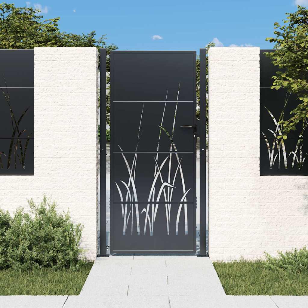 vidaXL Garden Gate Anthracite Steel Grass Design