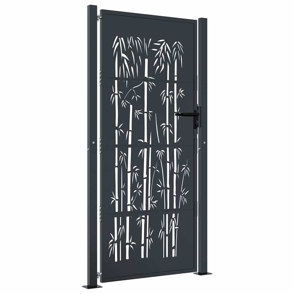 vidaXL Garden Gate Anthracite 100x175 cm Steel Bamboo Design 2