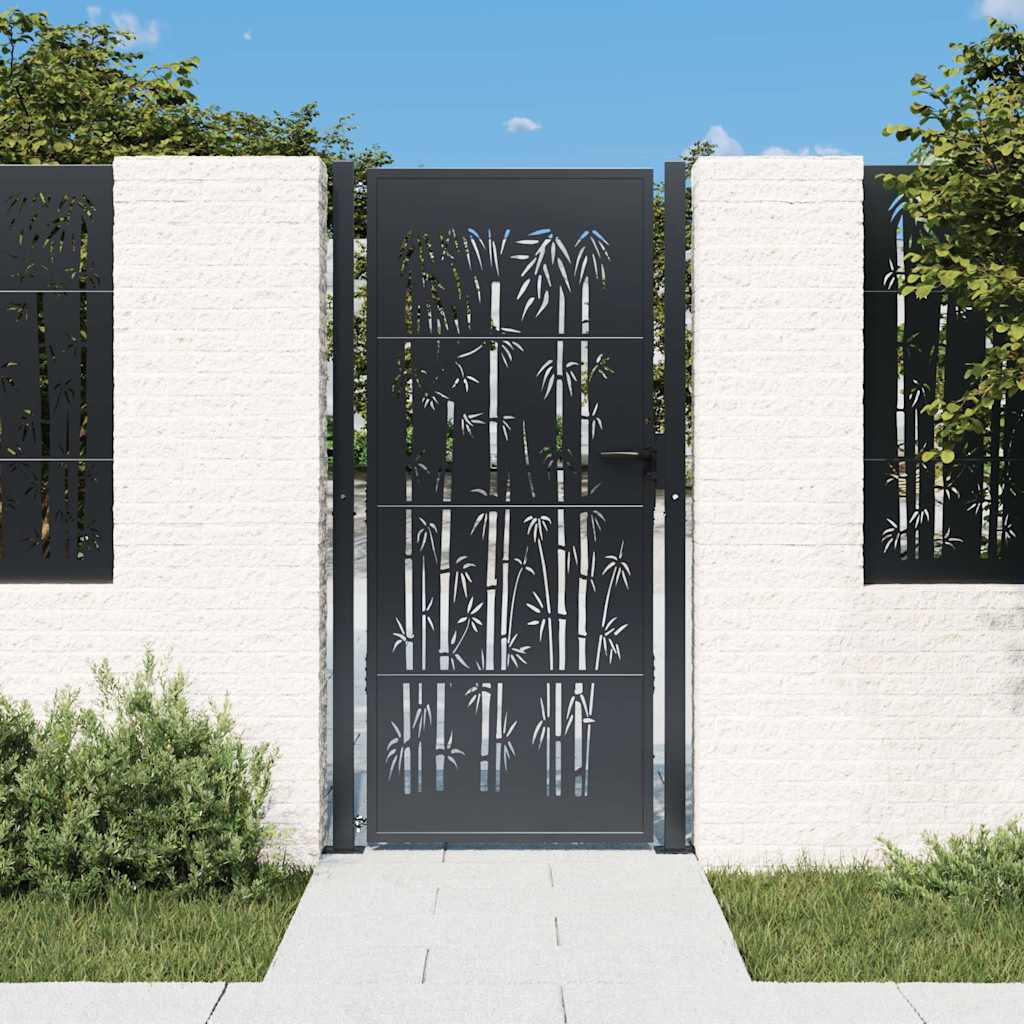 vidaXL Garden Gate Anthracite 100x175 cm Steel Bamboo Design 1
