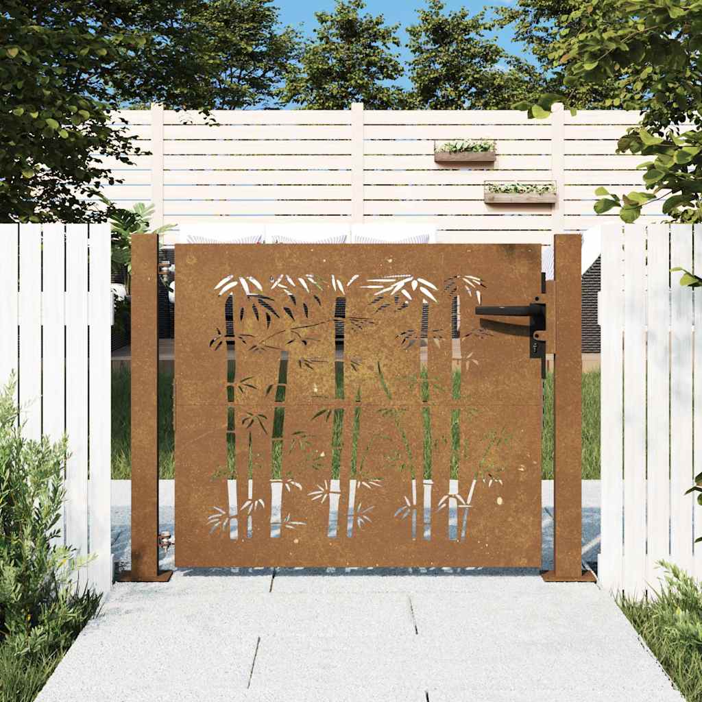 vidaXL Garden Gate Corten Steel Bamboo Design