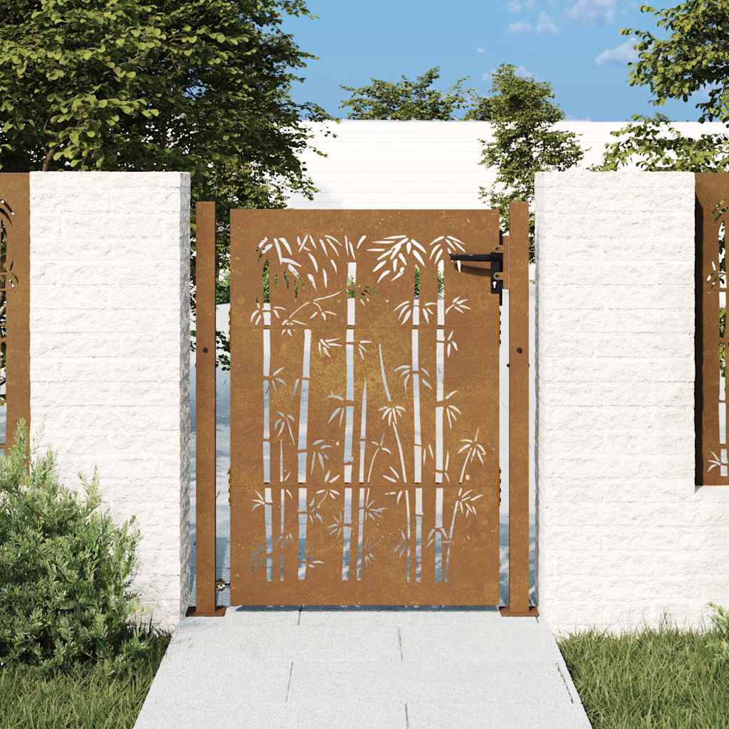 vidaXL Garden Gate Corten Steel Bamboo Design