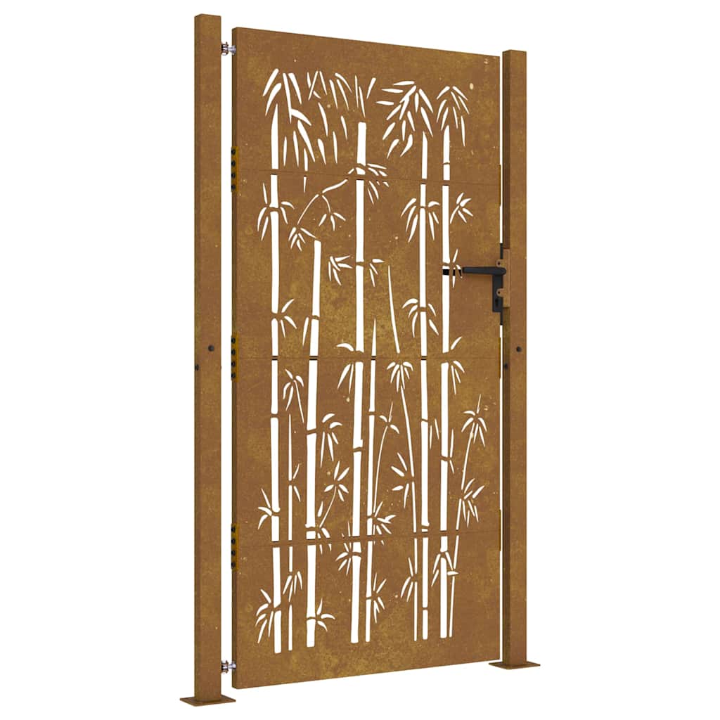 vidaXL Garden Gate 100x200 cm Corten Steel Bamboo Design 2