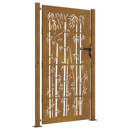vidaXL Garden Gate 100x200 cm Corten Steel Bamboo Design 2