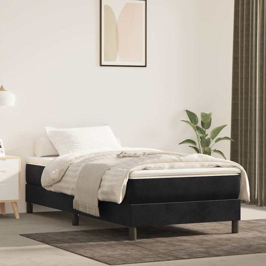 Box Spring Bed Frame Single Velvet Black 3FT Single 25 cm