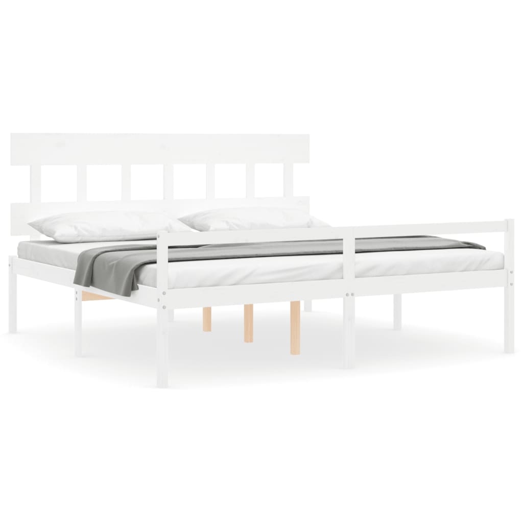 Senior Bed without Mattress Solid Wood High Length 200 cm White 200 cm