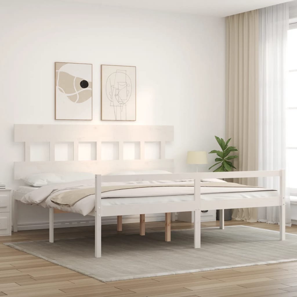 Senior Bed without Mattress Solid Wood High Length 200 cm White 200 cm