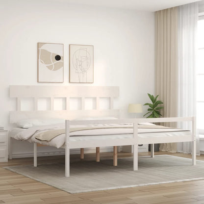 Senior Bed without Mattress Solid Wood High Length 200 cm White 200 cm