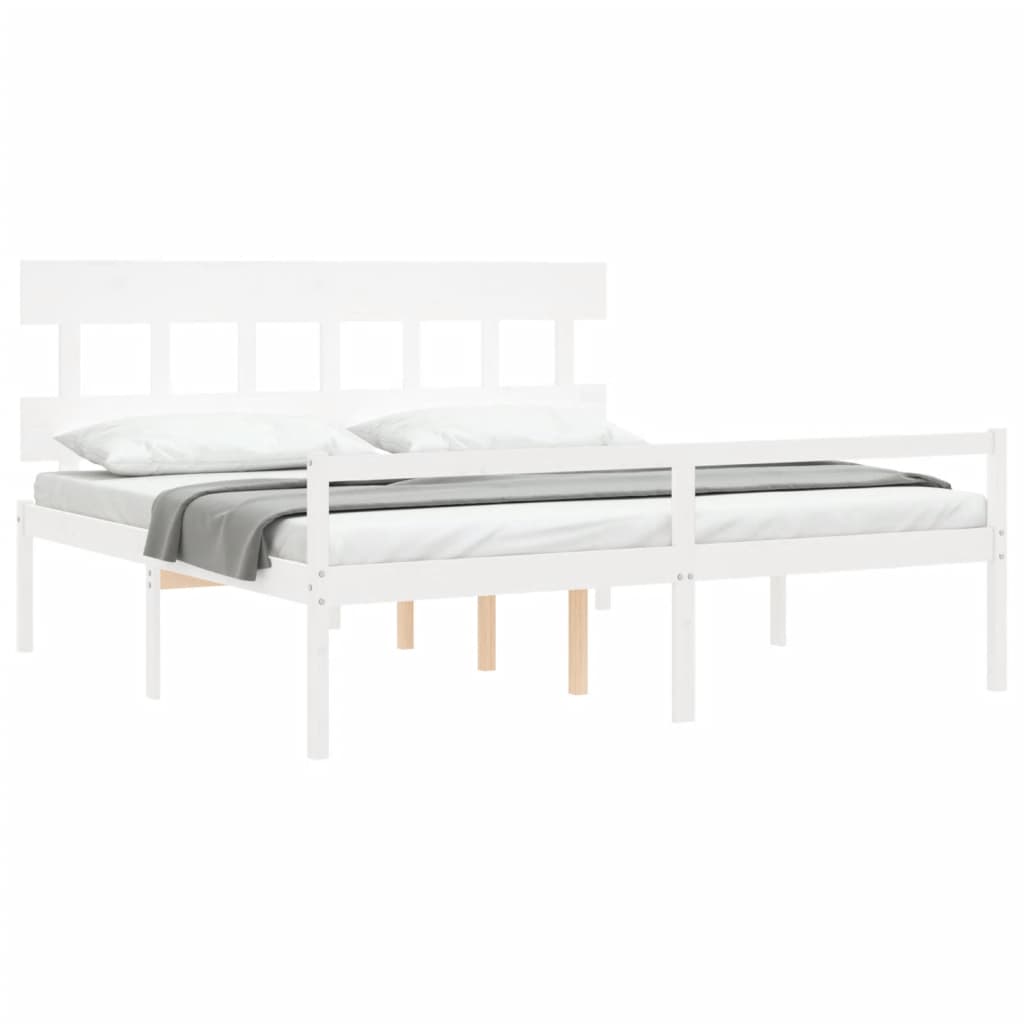 Senior Bed without Mattress Solid Wood High Length 200 cm White 200 cm