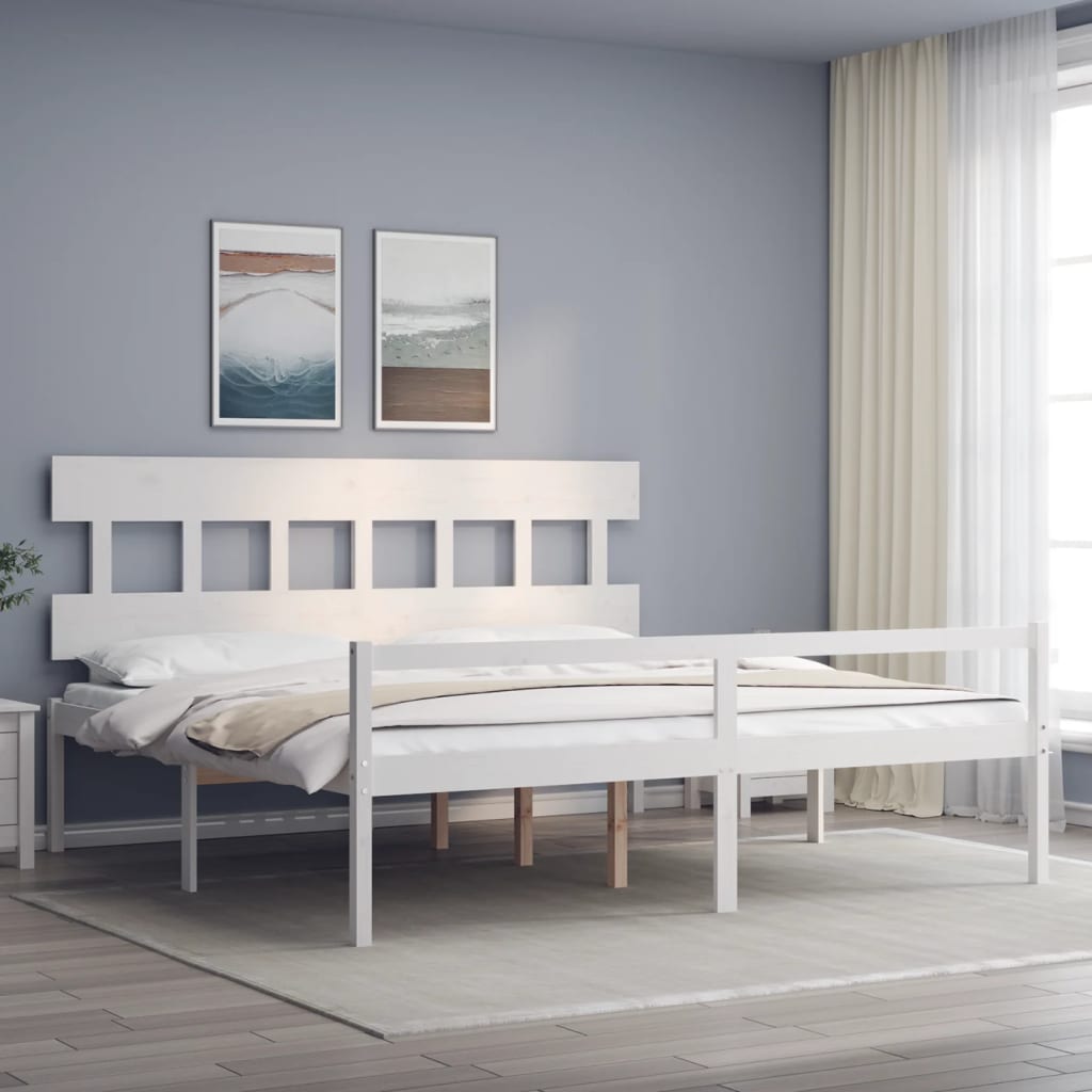 Senior Bed without Mattress Solid Wood High Length 200 cm White 200 cm