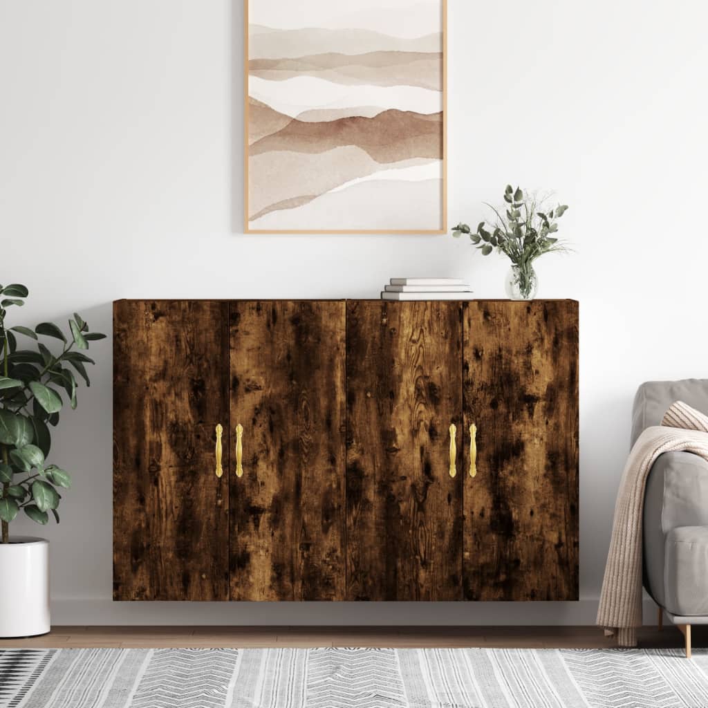 Wall Mounted Cabinets 2 pcs 69.5x34x90 cm Leaf Gold Smoked oak