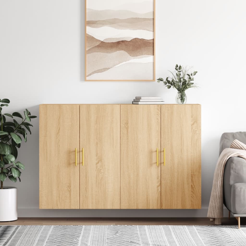 Wall Mounted Cabinets 2 pcs 69.5x34x90 cm Tube Gold Sonoma oak