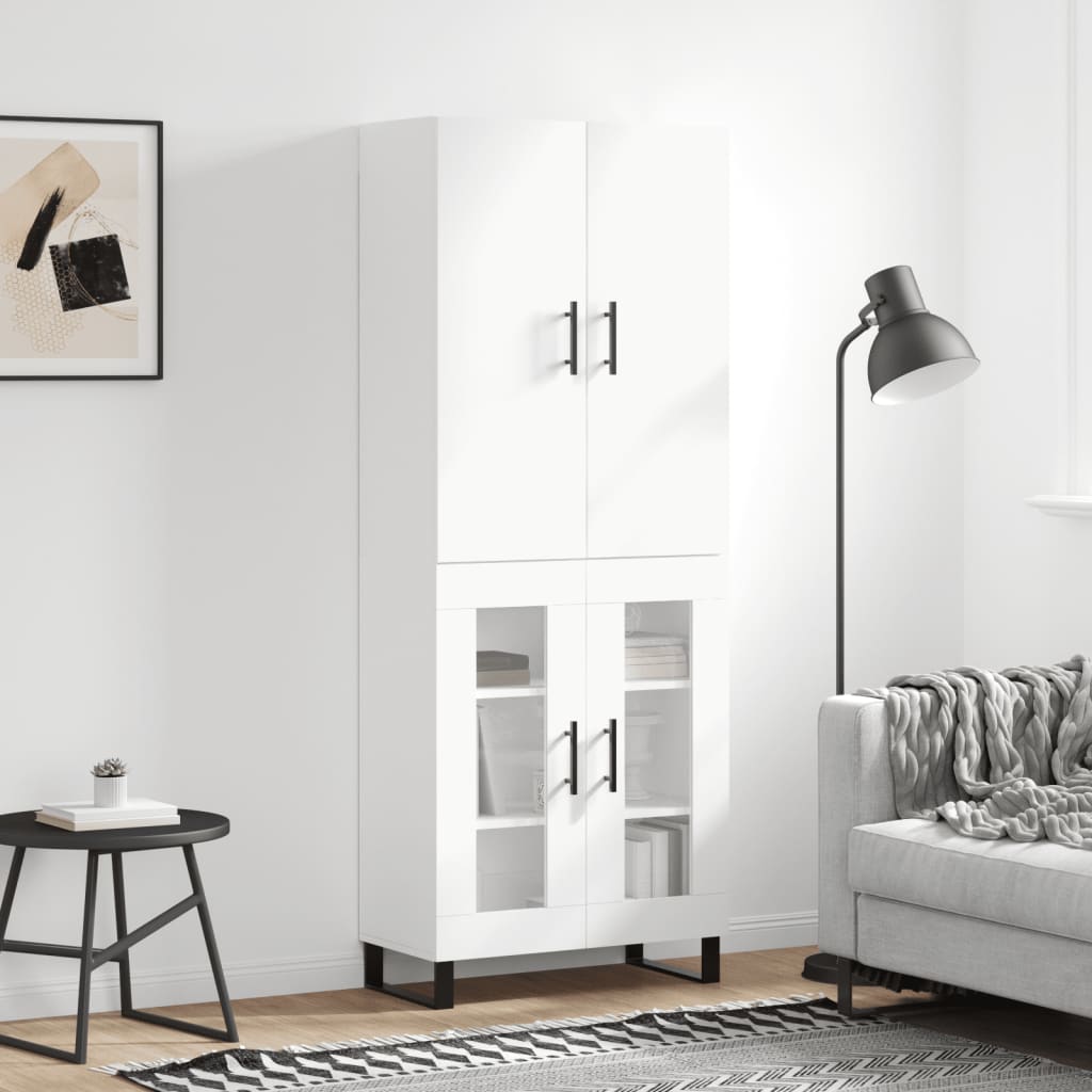 Highboard 69.5x34x180 cm Engineered Wood 2 Glass Doors White