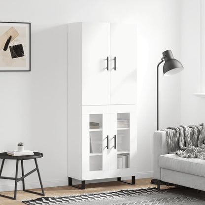 Highboard 69.5x34x180 cm Engineered Wood 2 Glass Doors White