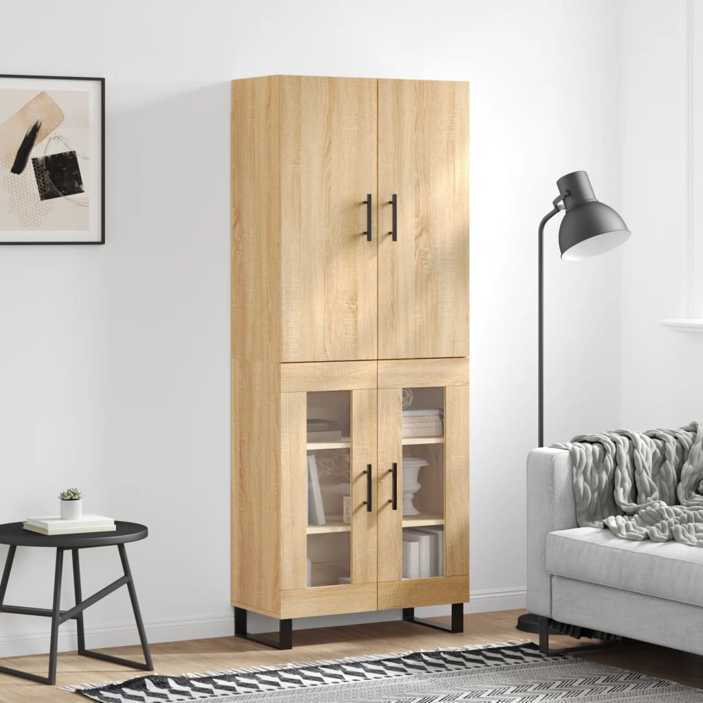 Highboard 69.5x34x180 cm Engineered Wood 2 Glass Doors Sonoma oak