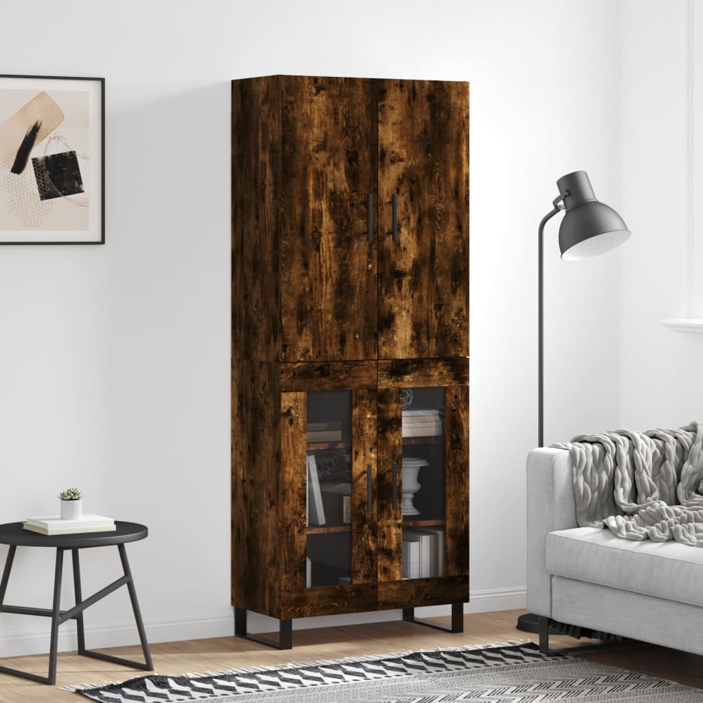 Highboard 69.5x34x180 cm Engineered Wood 2 Glass Doors Smoked oak