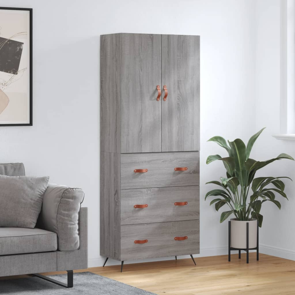 Highboard 69.5x34x180 cm Engineered Wood 3 Drawers Grey sonoma