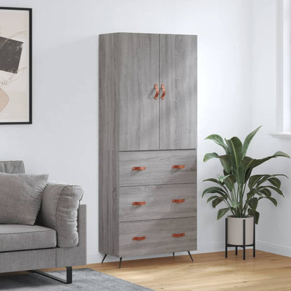 Highboard 69.5x34x180 cm Engineered Wood 3 Drawers Grey sonoma