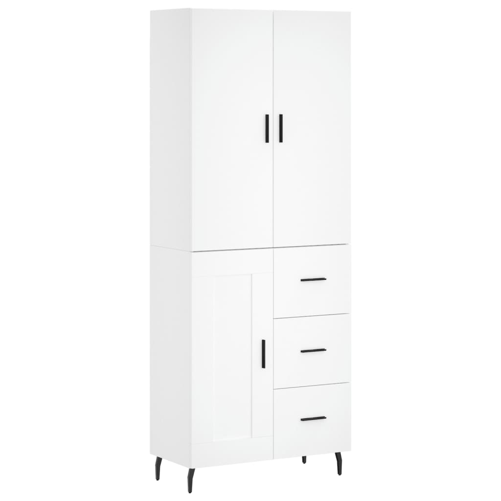 Highboard 69.5x34x180 cm Engineered Wood 1 Wood Door 3 Drawers White