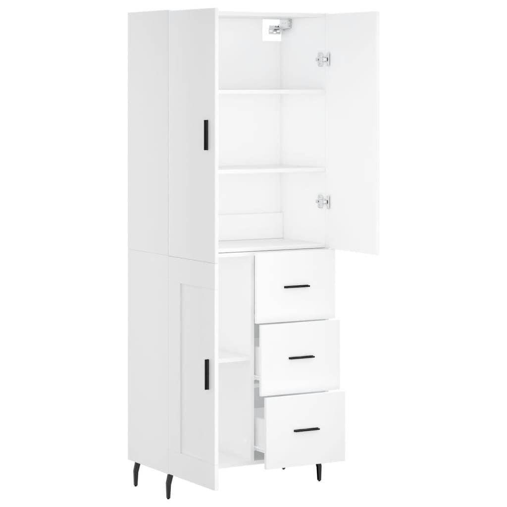 Highboard 69.5x34x180 cm Engineered Wood 1 Wood Door 3 Drawers White