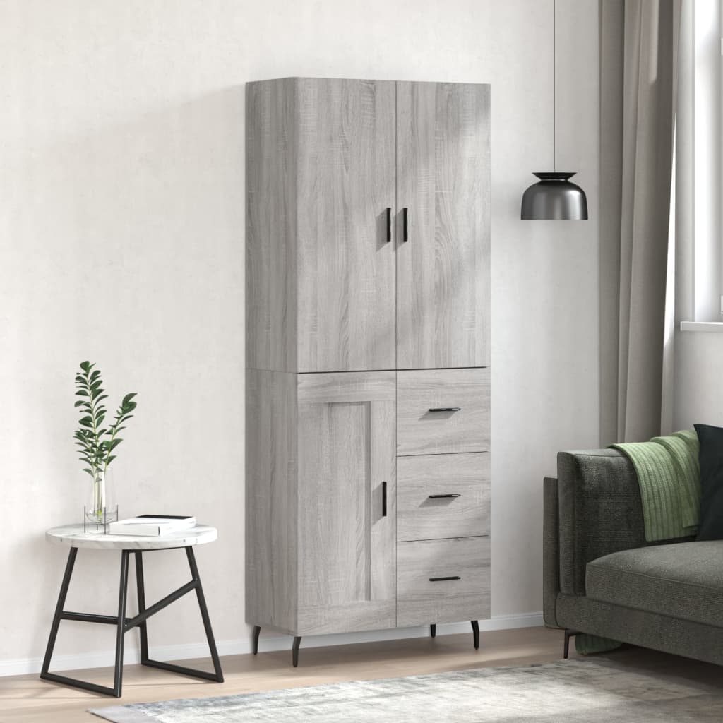 Highboard 69.5x34x180 cm Engineered Wood 1 Wood Door 3 Drawers Grey sonoma