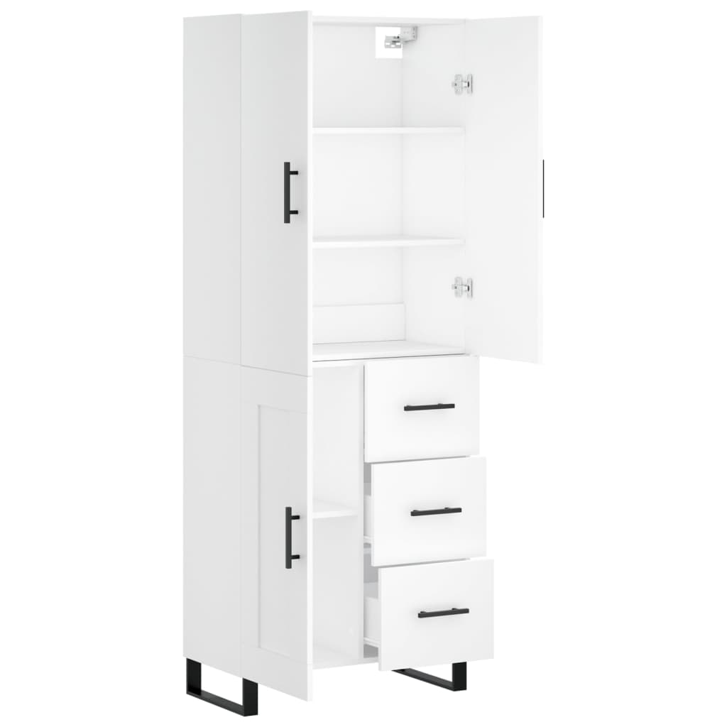 Highboard 69.5x34x180 cm Engineered Wood 1 Wood Door 3 Drawers White