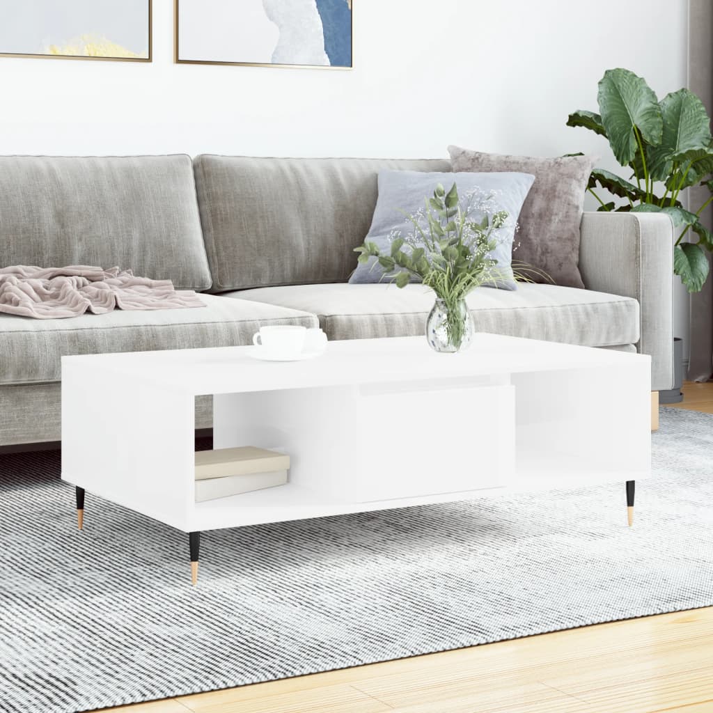 Coffee Table 104x60x35 cm Engineered Wood High gloss white