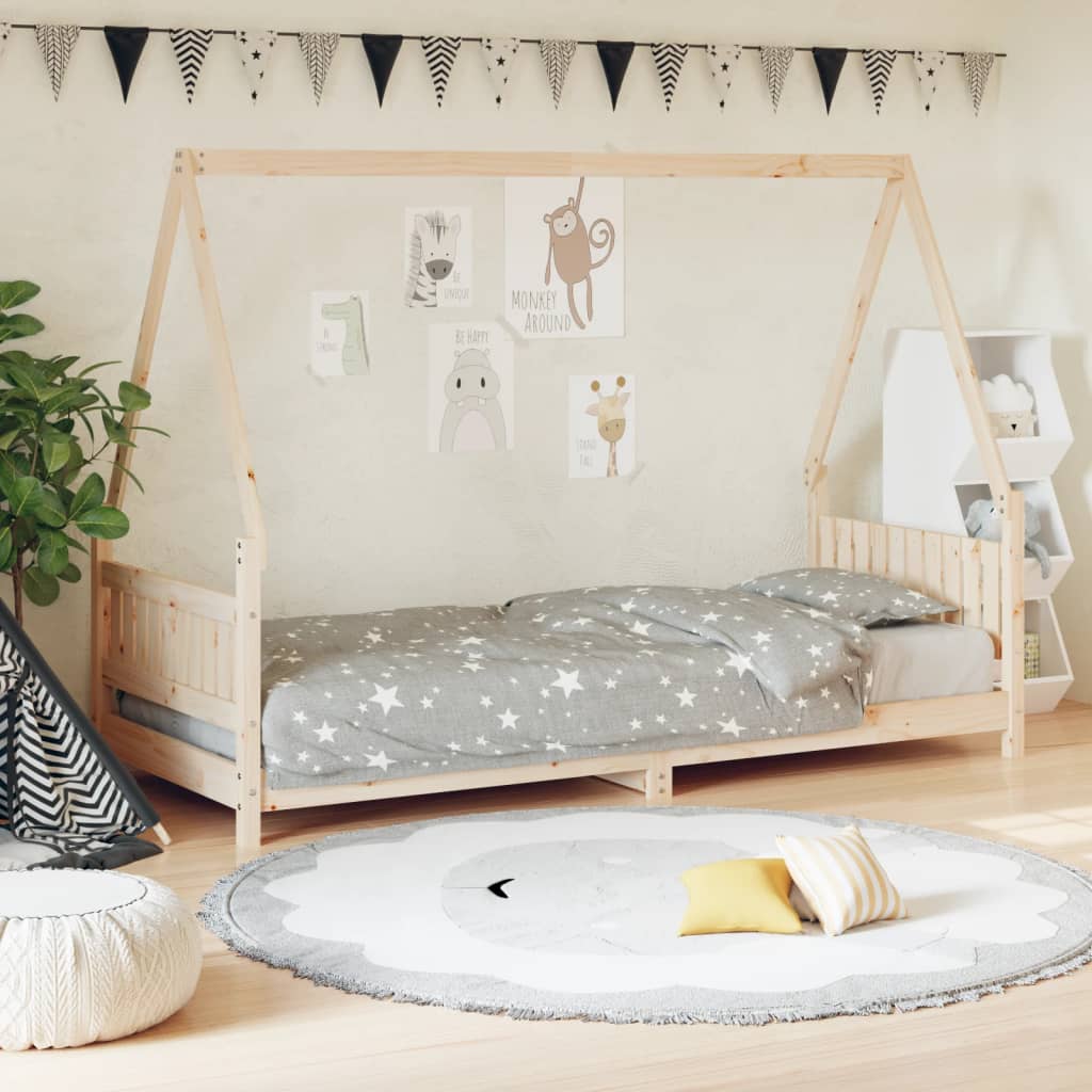 Kids Bed Frame Solid Wood Pine Natural 80 cm 200 cm