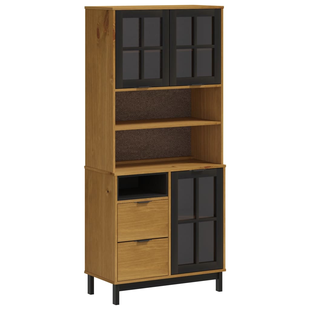 vidaXL Highboard with Glass Doors FLAM 80x40x180 cm Solid Wood Pine 2