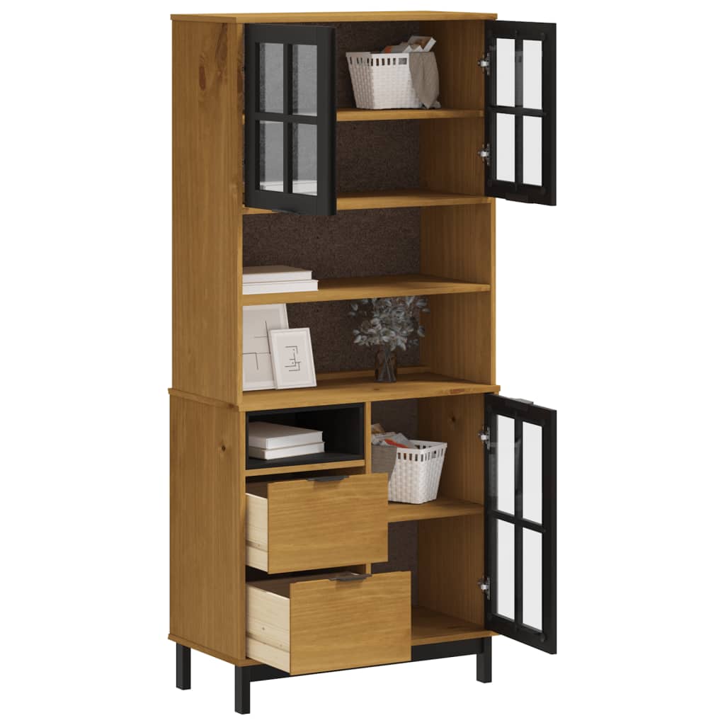 vidaXL Highboard with Glass Doors FLAM 80x40x180 cm Solid Wood Pine 3