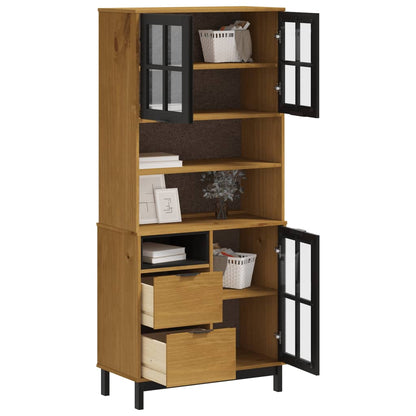 vidaXL Highboard with Glass Doors FLAM 80x40x180 cm Solid Wood Pine 3