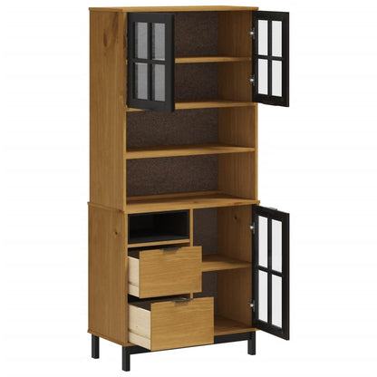 vidaXL Highboard with Glass Doors FLAM 80x40x180 cm Solid Wood Pine 4