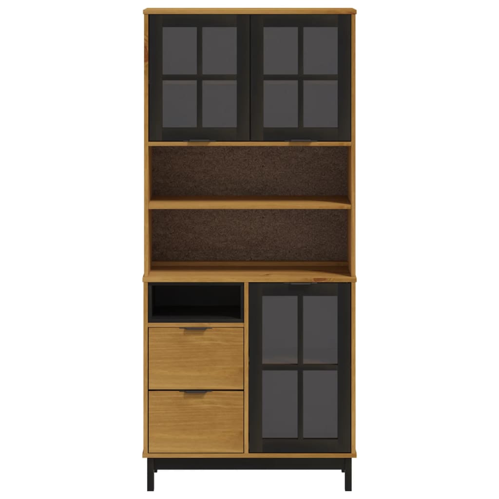 vidaXL Highboard with Glass Doors FLAM 80x40x180 cm Solid Wood Pine 5
