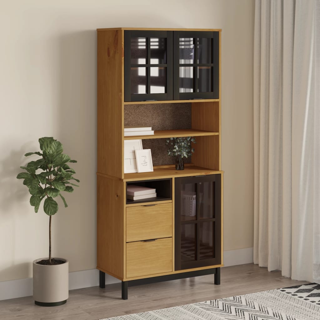 vidaXL Highboard with Glass Doors FLAM 80x40x180 cm Solid Wood Pine 1