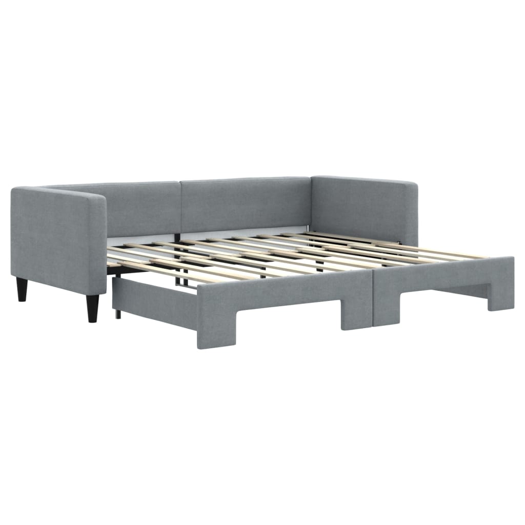 Daybed 90x190 cm Fabric Light grey With trundle