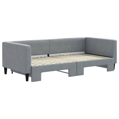 Daybed 90x190 cm Fabric Light grey With trundle
