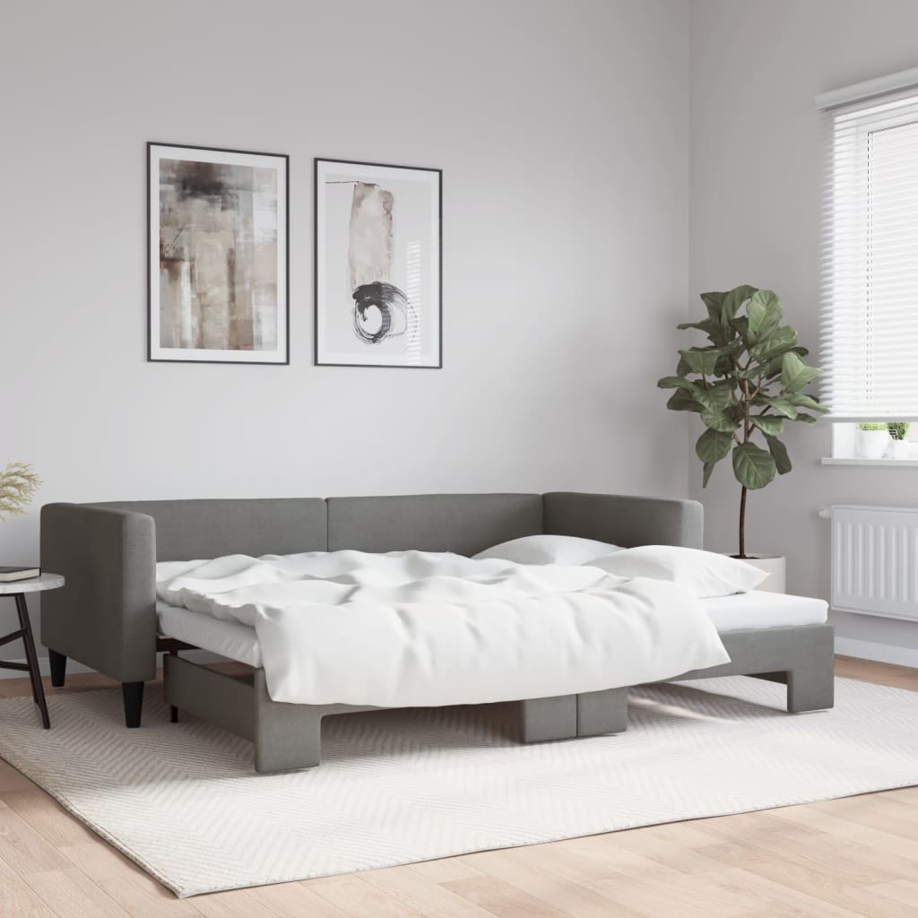 Daybed 90x190 cm Fabric Dark grey With trundle
