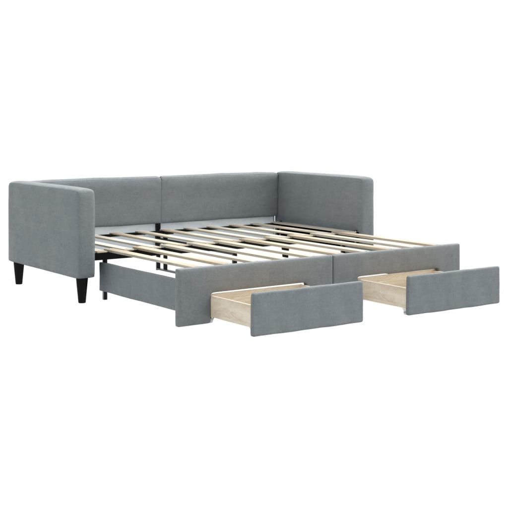 Daybed 90x190 cm Fabric Light grey With trundle & drawer