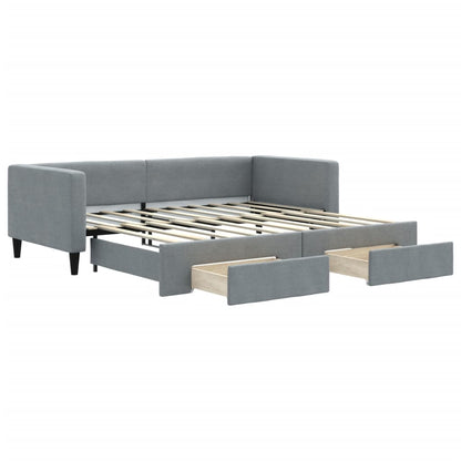 Daybed 90x190 cm Fabric Light grey With trundle & drawer