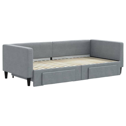 Daybed 90x190 cm Fabric Light grey With trundle & drawer