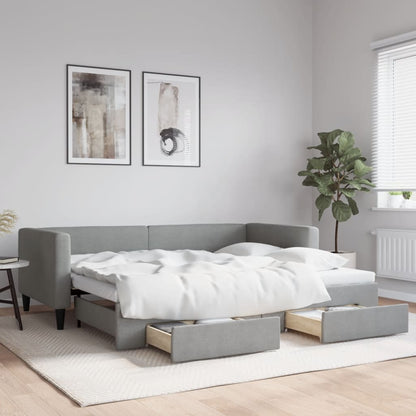vidaXL Daybed with Trundle&Drawers without Mattress Light Grey 90x190 cm 1