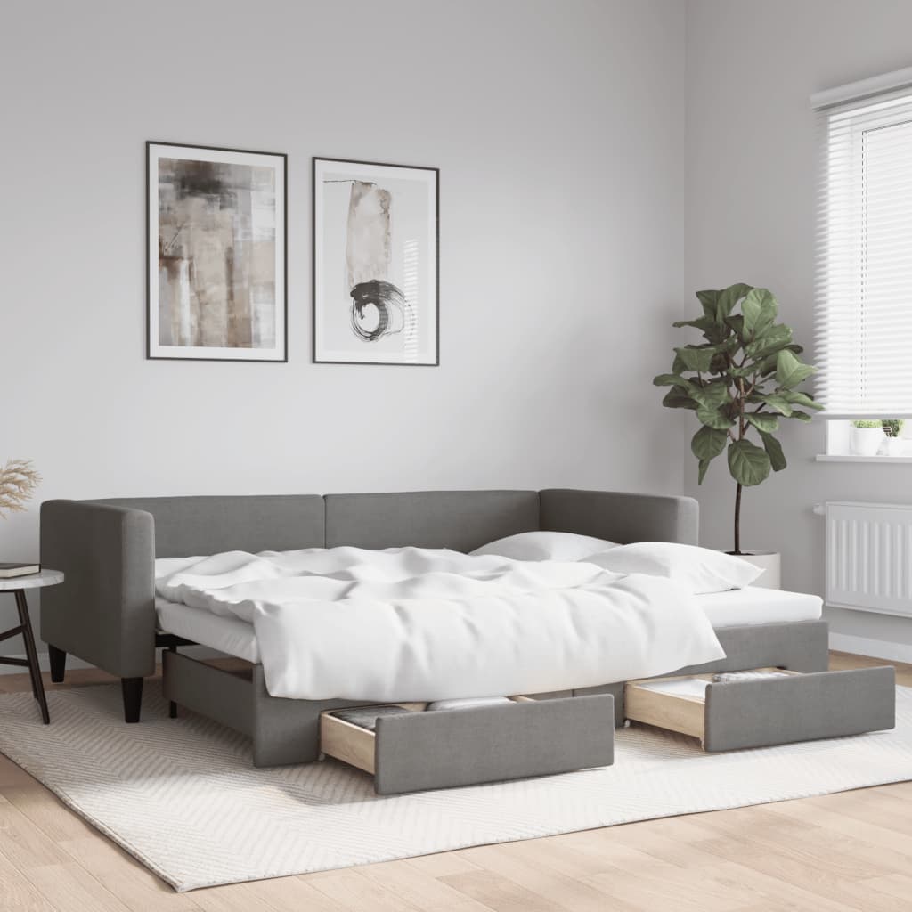 vidaXL Daybed with Trundle&Drawers without Mattress Dark Grey 90x190cm 1