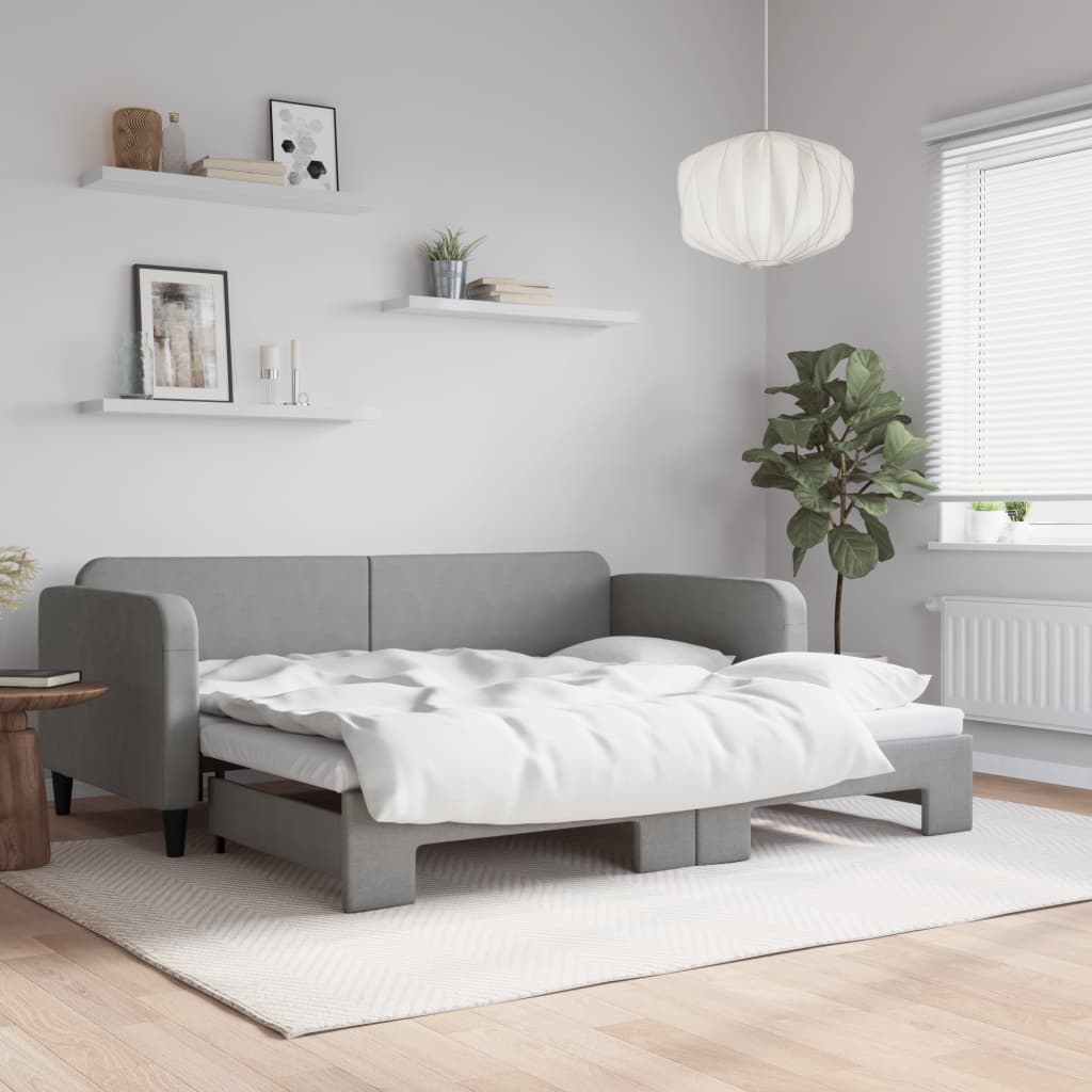 vidaXL Daybed with Trundle without Mattress Light Grey 90x190 cm 1