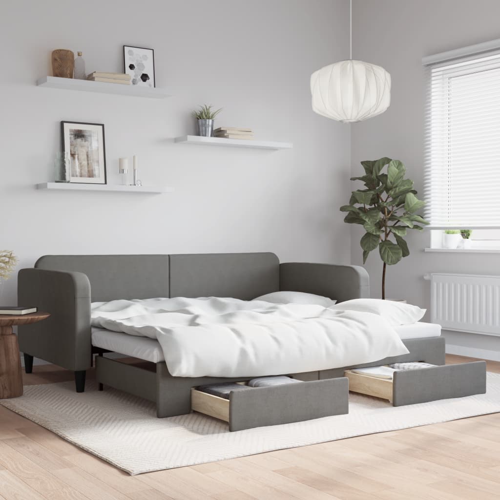 vidaXL Daybed with Trundle&Drawers without Mattress Dark Grey 90x190cm 1