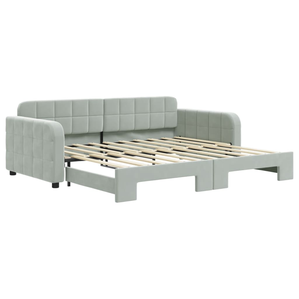 Daybed 90x190 cm Velvet Light grey With trundle