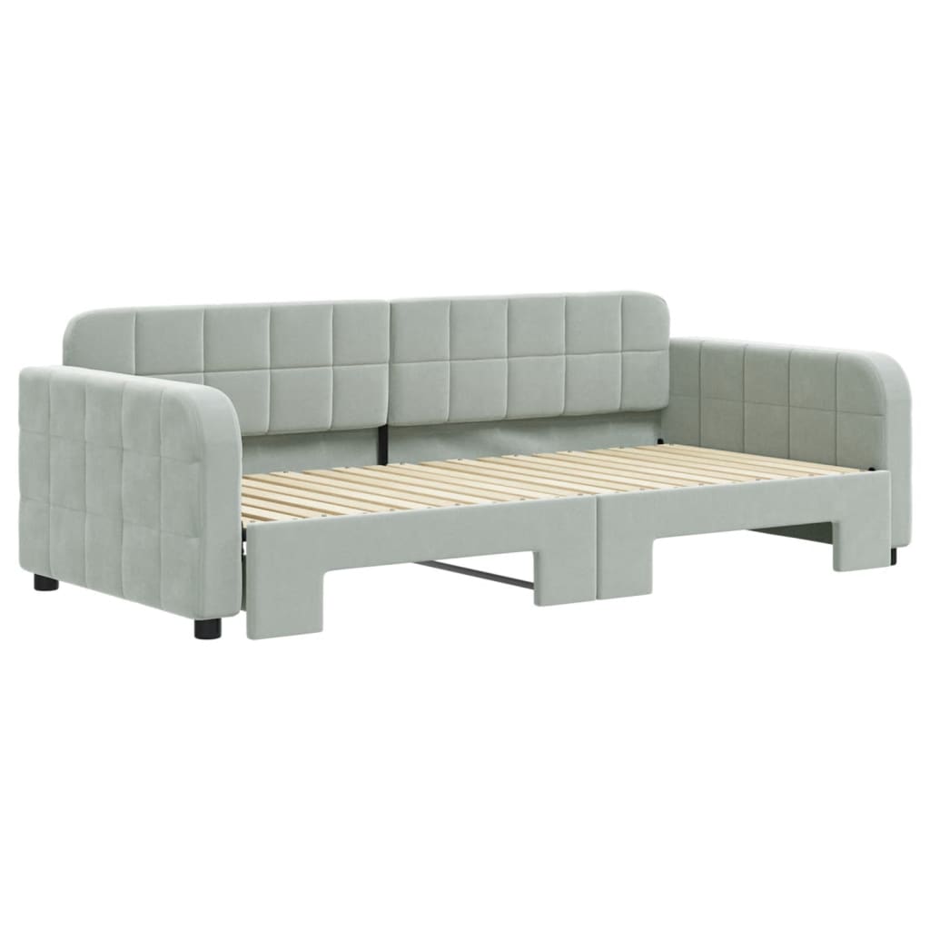 Daybed 90x190 cm Velvet Light grey With trundle