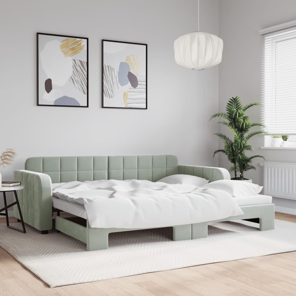Daybed 90x190 cm Velvet Light grey With trundle