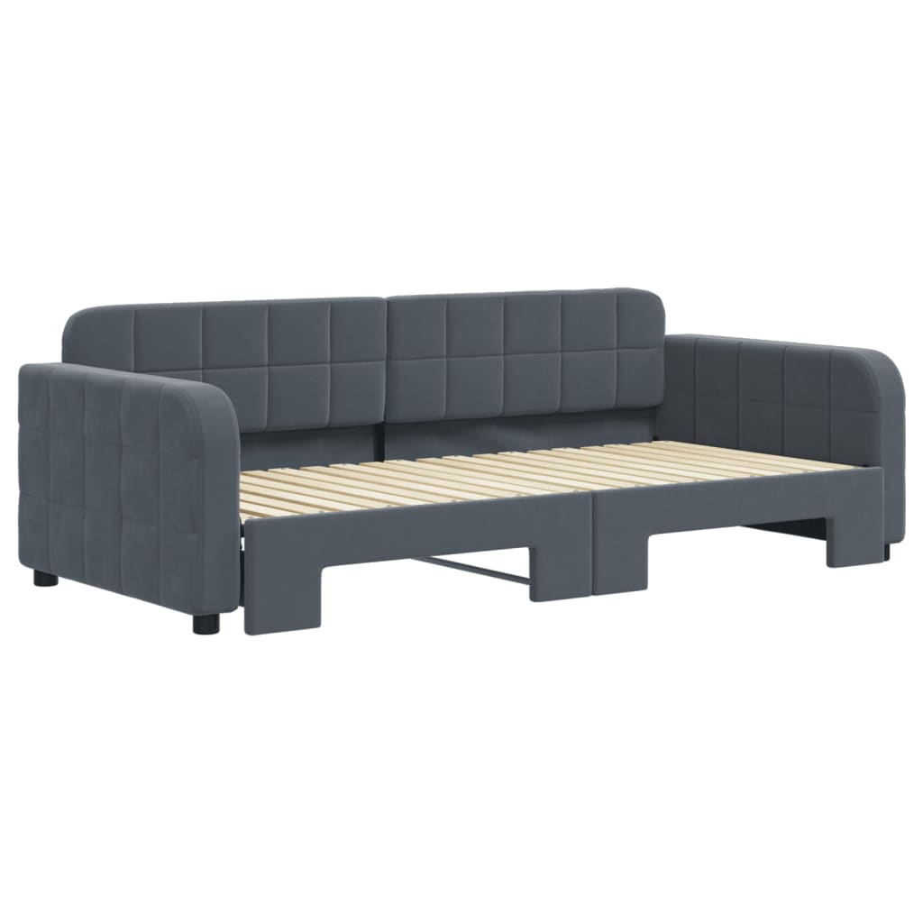 Daybed 90x190 cm Velvet Dark grey With trundle