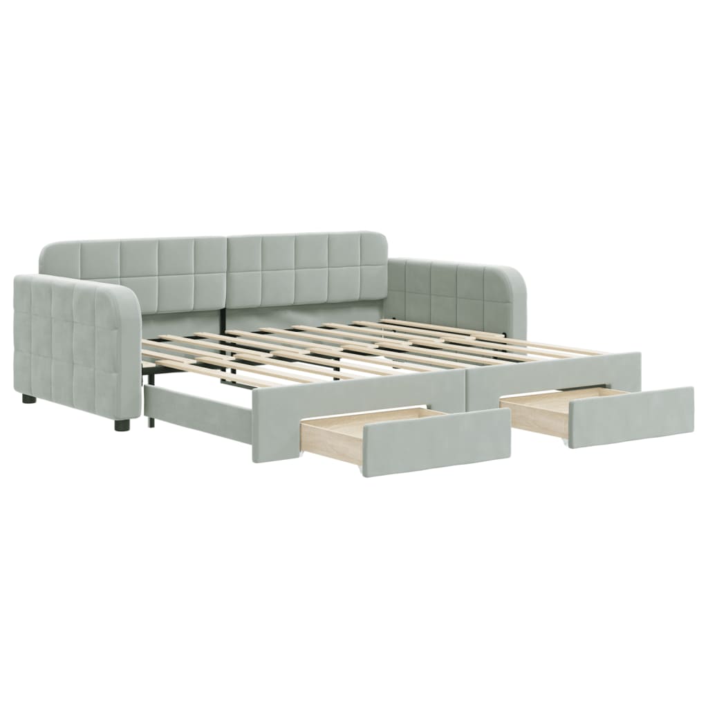 vidaXL Daybed with Trundle&Drawers without Mattress Light Grey 90x190 cm 2