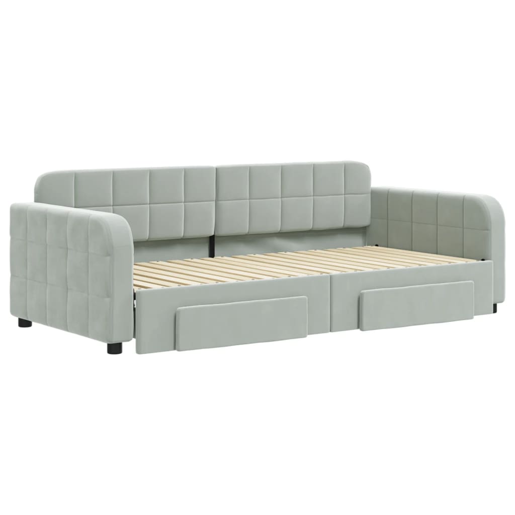 vidaXL Daybed with Trundle&Drawers without Mattress Light Grey 90x190 cm 3